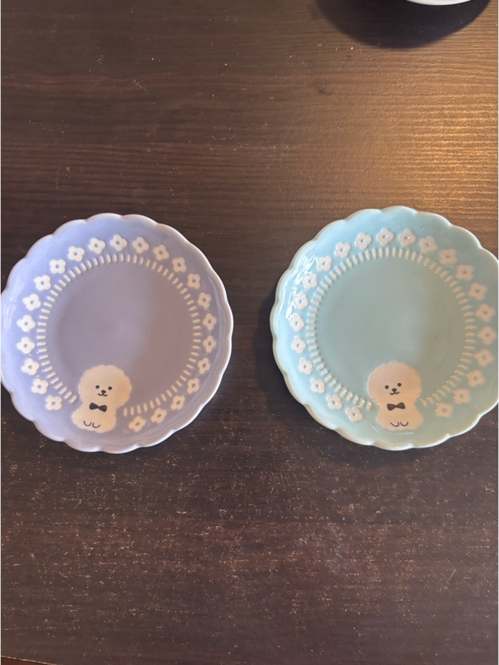 Light Blue Ceramic Dessert Plate with Puppy Motif